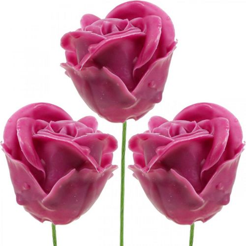 Product Artificial roses fuchsia wax roses deco roses wax Ø6cm 18 pieces