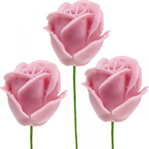 Floristik24 Artificial roses pink wax roses deco roses wax Ø6cm 18p