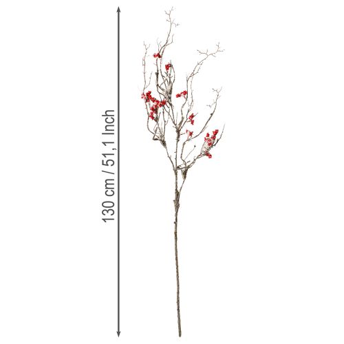 Product Artificial branch long snowy branch with berries red 130cm