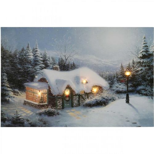 Product LED picture Christmas winter landscape with house LED mural 58x38cm