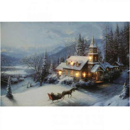Floristik24 LED picture Christmas winter landscape with church LED mural 58x38cm
