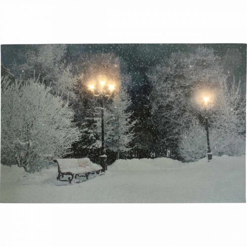 Product LED picture Christmas winter landscape with park bench LED mural 58x38cm