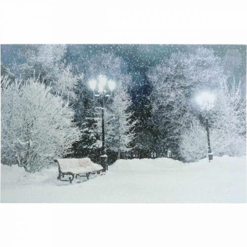 Product LED picture Christmas winter landscape with park bench LED mural 58x38cm