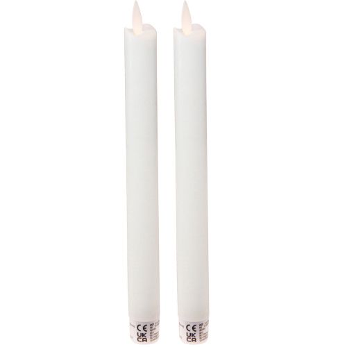 Floristik24 LED Candle Wax Taper Candles White For Battery 24cm 2 Pcs