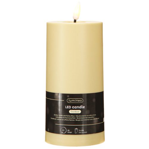 Product LED candle with timer green beige outdoor Ø7.5cm H18cm