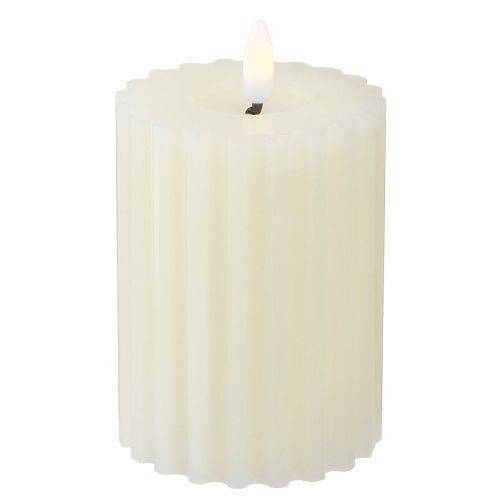 Floristik24 LED candles with timer wax grooved candles 7.5/10cm cream 2pcs
