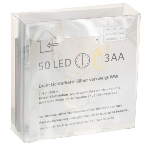 Product LED string lights, 50 bulbs, battery operated, 5m, warm white