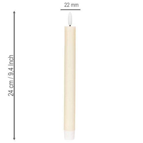LED taper candle in white with warm white light, 24cm, with timer, 2 pieces | Floristik24.ie