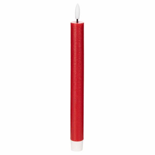 LED taper candle, red with warm white light, 24cm, 2 pieces