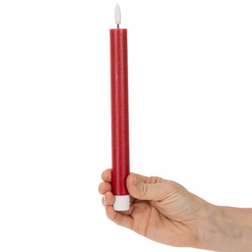 LED taper candle, red with warm white light, 24cm, 2 pieces | Floristik24.ie