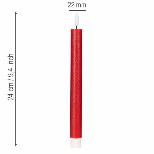 LED taper candle, red with warm white light, 24cm, 2 pieces | Floristik24.ie