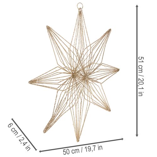 LED decorative star made of wire for hanging, for indoor use, battery operated, 51cm | Floristik24.ie