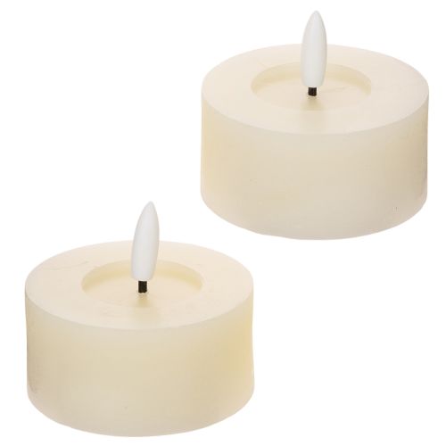 LED tea light, warm white, flickering effect and timer, real wax, battery operated, 7cm, 2 pieces | Floristik24.ie