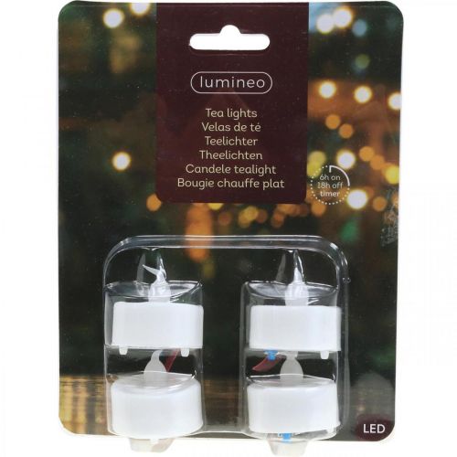 Product Flame Effect LED Tea Lights Artificial Candles with Timer Warm White Ø3.6cm Set of 4