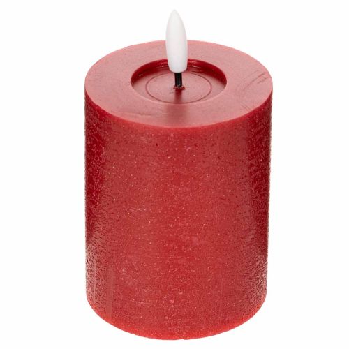 LED pillar candle made of real wax in red with timer and warm white light, 12cm buy online | Floristik24.ie