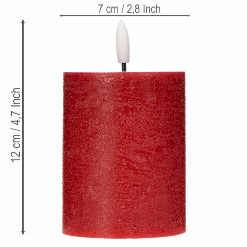 LED pillar candle made of real wax in red with timer and warm white light, 12cm | Floristik24.ie