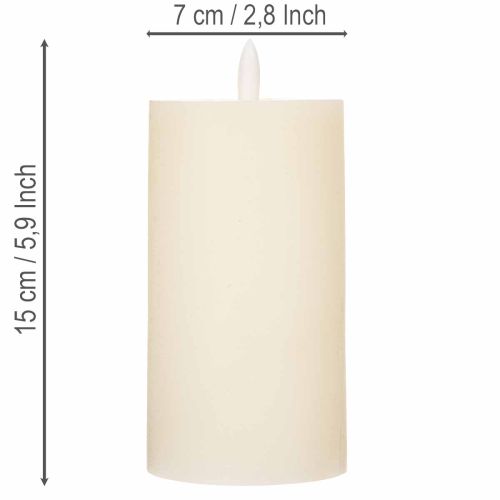 LED pillar candle made of real wax in white with timer function, warm white, 15cm | Floristik24.ie