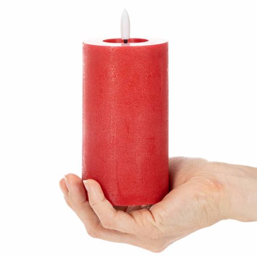 LED pillar candle in red with timer and warm white light, made of real wax, 15cm | Floristik24.ie
