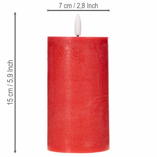 LED pillar candle in red with timer and warm white light, made of real wax, 15cm | Floristik24.ie