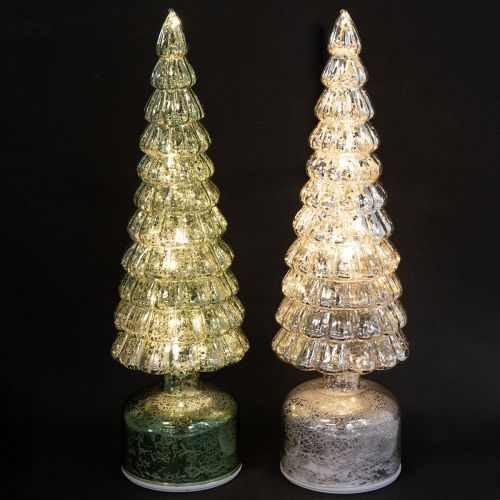 Product LED Christmas tree rotating green silver H34cm 2 pcs