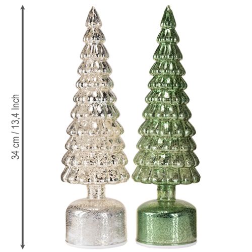 Product LED Christmas tree rotating green silver H34cm 2 pcs
