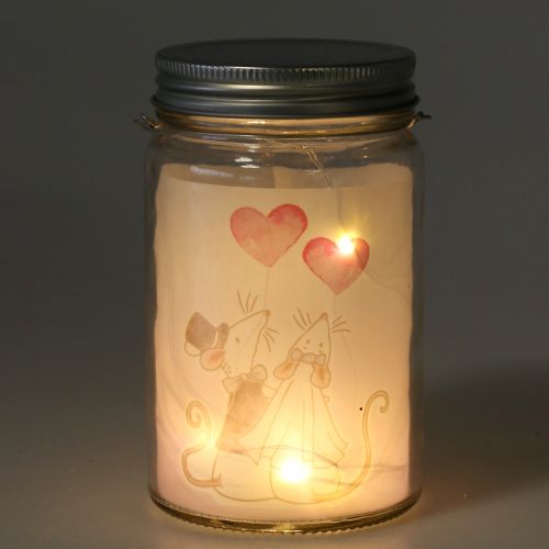 Product LED lantern glass bridal couple mice Ø8cm H14cm
