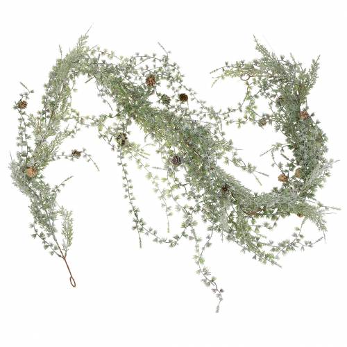 Floristik24 Larch garland green / iced with cones 180cm