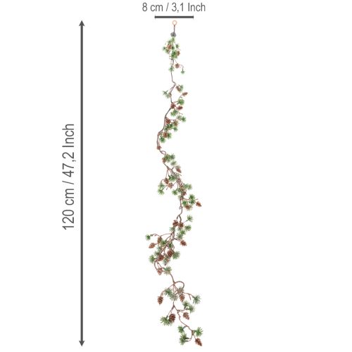 Artificial larch garland with cones and needle branches, 120cm | Floristik24.ie