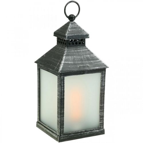 LED Lantern with Timer Deco Lantern Vintage Silver H23cm