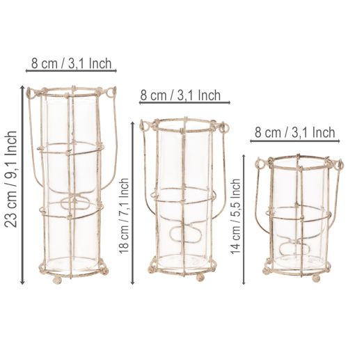 Lantern garden, metal lantern Ø8.5cm H23/18.5/14.5cm set of 3 | Floristik24.ie