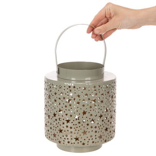 Lantern with star pattern, metal, green, 31cm | Floristik24.ie