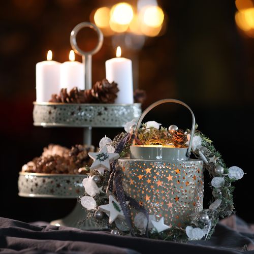 Lantern with star pattern, metal, green, 31cm | Floristik24.ie