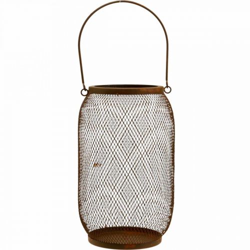 Product Decorative lantern with handle metal rust look Ø17cm H28.5cm