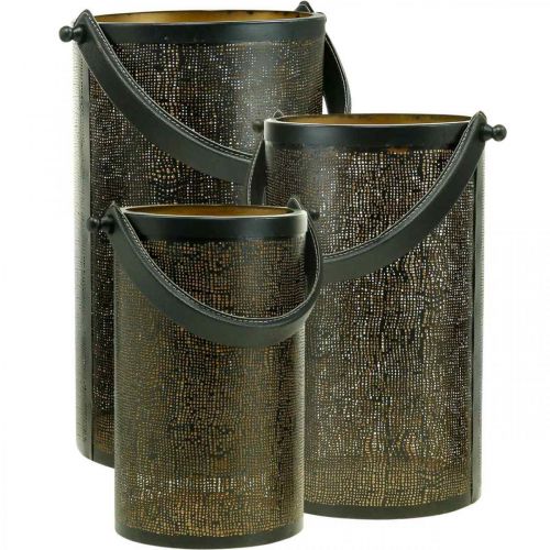 Product Decorative lanterns, lantern metal hole pattern H35.5/31/25cm set of 3