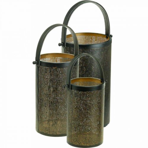 Decorative lanterns, lantern metal hole pattern H35.5/31/25cm set of 3