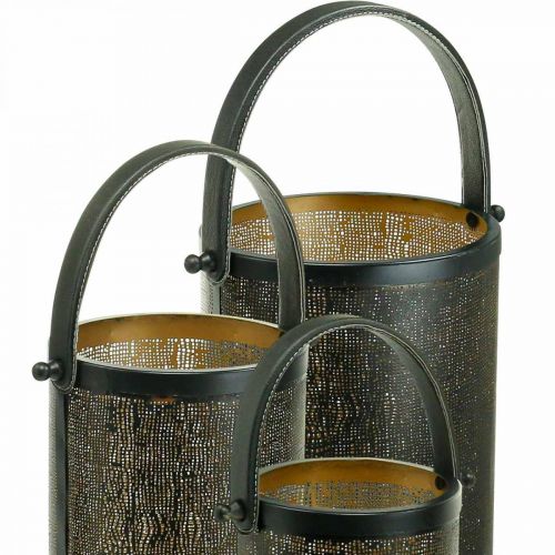 Product Decorative lanterns, lantern metal hole pattern H35.5/31/25cm set of 3