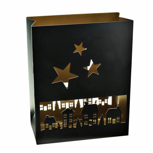 Floristik24 Lantern Christmas houses angular black, gold metal 20.5 × 10cm H26cm