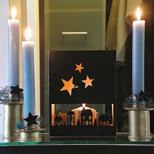 Product Lantern Christmas houses angular black, gold metal 20.5 × 10cm H26cm