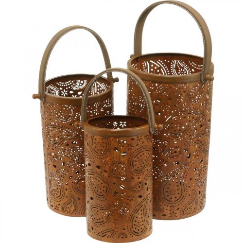 Floristik24 Metal lantern with patina, summer decoration, lantern set with paisley pattern Ø20 / 19 / 14cm H23.5 / 17 / 12.5cm