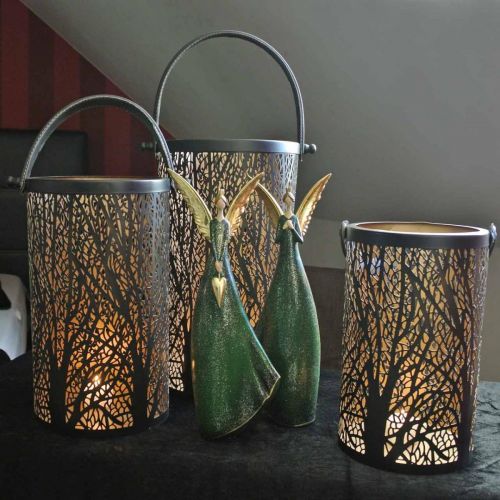 Product Metal lantern, lantern with tree, autumn decoration, black, golden Ø20 / 19 / 14cm H23.5 / 17 / 12.5cm