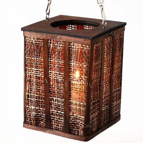 Floristik24 Lantern with braided pattern, candle decoration to hang, wooden lantern H41cm