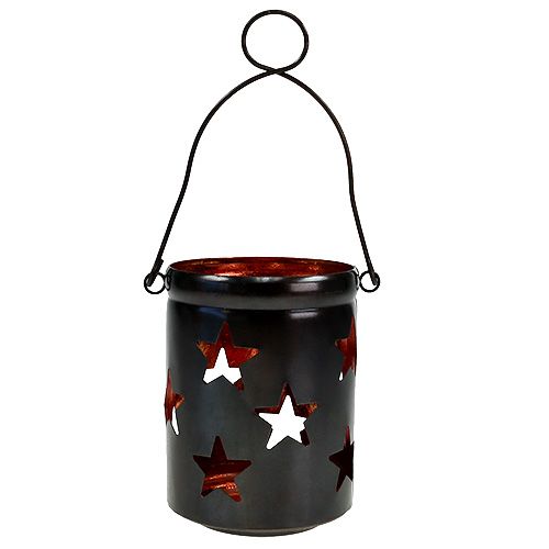 Floristik24 Lantern with star pattern black-copper Ø10cm H13.5cm