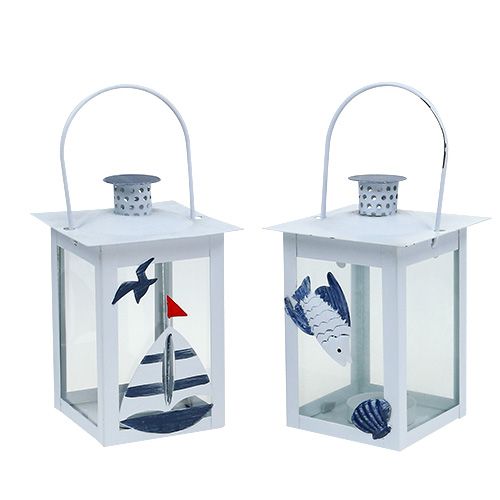 Floristik24 Lantern set 10cm x 10cm H22cm white-blue 2pcs