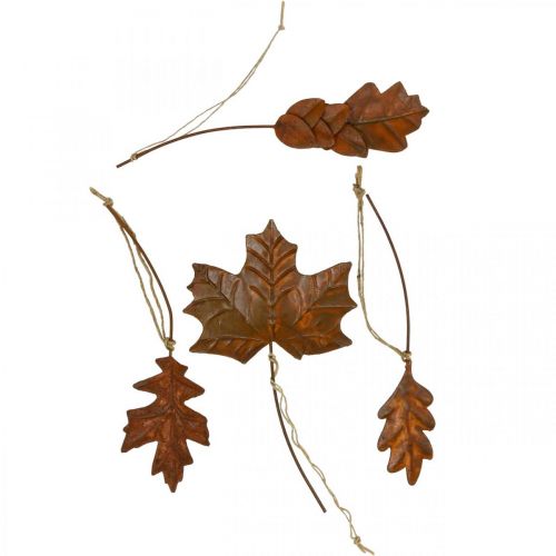 Autumn decoration leaves metal rust look L20cm 4pcs