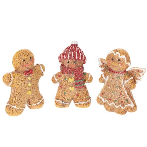 Artificial gingerbread man decorative figure, 8cm, 3 pieces