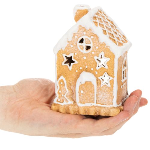 Gingerbread house tealight holder for standing and decorating, 13cm | Floristik24.ie