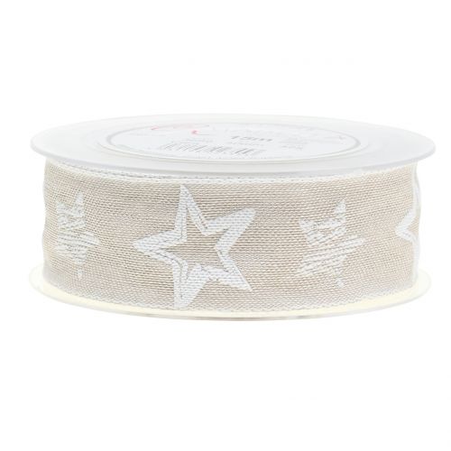 Floristik24 Decorative ribbon made of jute with star motif crème 40mm 15m