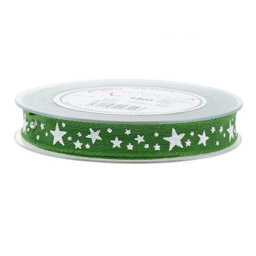 Floristik24 Jute ribbon with star motif green 15mm 15m
