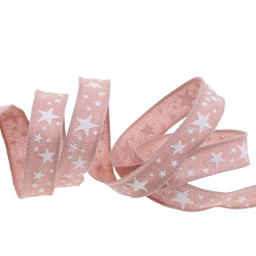 Product Jute ribbon with star motif pink 15mm 15m