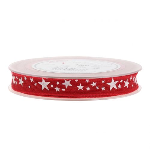 Product Jute ribbon with star motif red 15mm 15m